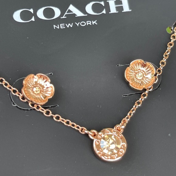 Coach Jewelry - COACH Round Circle Necklace and Tea Rose Stud Earrings Set